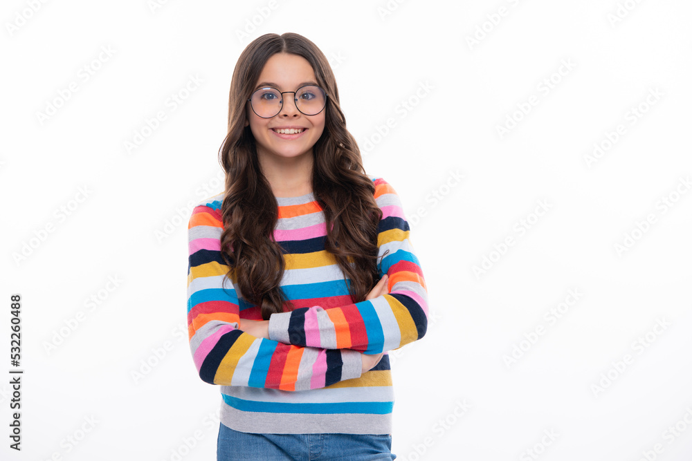 Headshot portrait of teenager child girl isolated on studio background. Childhood lifestyle concept. Mock up copy space. Happy girl face, positive and smiling emotions. Headshot portrait of teenager child girl isolated on studio background. Childhood lifestyle concept. Mock up copy space. Happy girl face, positive and smiling emotions.