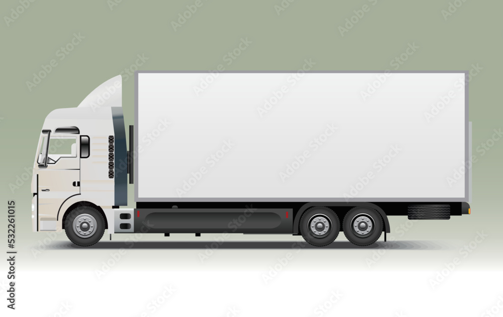 White cargo truck, side view, realistic vector illustration White cargo truck, side view, realistic vector illustration