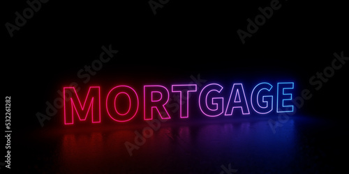 Mortgage wordmark word text 3d rendered outline neon style illustration isolated on black background