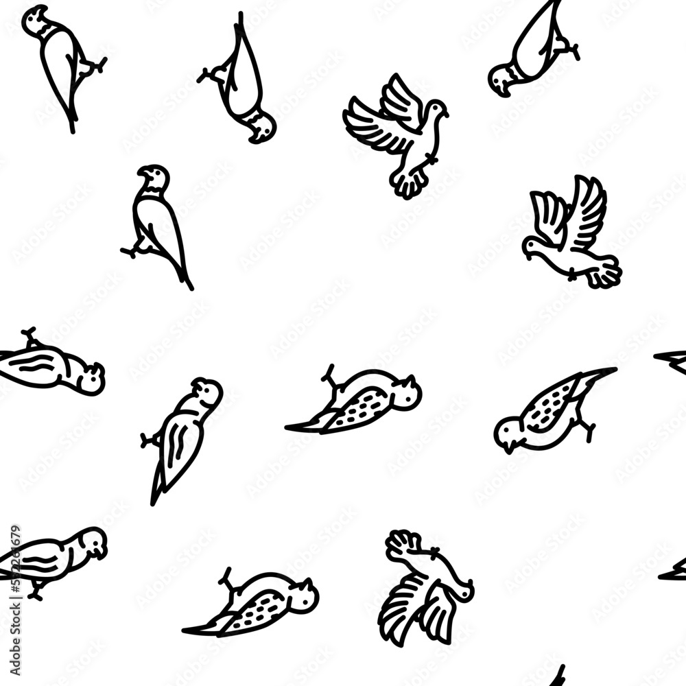 Bird Flying And Eggs In Nest vector seamless pattern thin line illustration