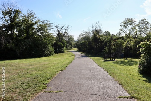 Fototapeta Naklejka Na Ścianę i Meble -  The long empty pathway in the country park.
