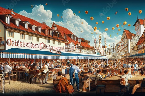 Oktoberfest people in street illustration