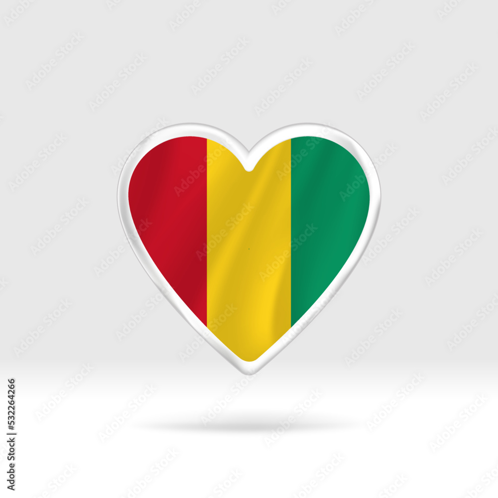 Heart from Guinea flag. Silver button star and flag template. Easy editing and vector in groups. National flag vector illustration on white background. Heart from Guinea flag. Silver button star and flag template. Easy editing and vector in groups. National flag vector illustration on white background.
