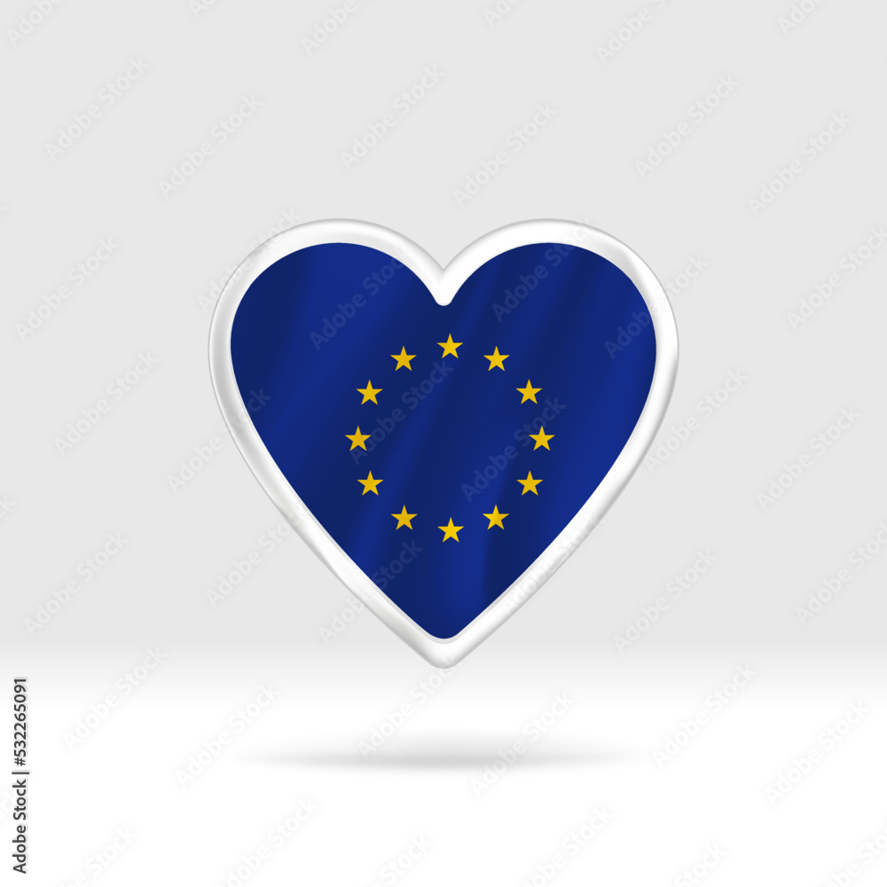 Heart from European Union flag. Silver button star and flag template. Easy editing and vector in groups. National flag vector illustration on white background. Heart from European Union flag. Silver button star and flag template. Easy editing and vector in groups. National flag vector illustration on white background.