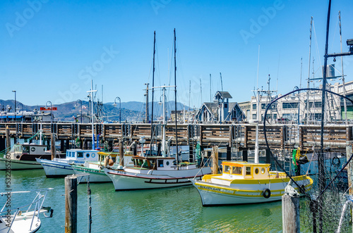 Photography Pleasure boats moored in the marina at Pier 45 alongside Jefferson Street in An