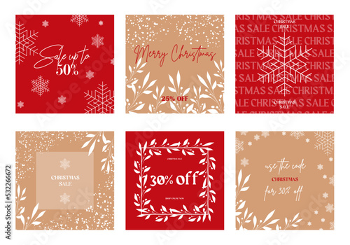 Christmas Instagram Post Stories templates pack. Merry Christmas greeting card posts, social media templates. Happy new year 2023. 