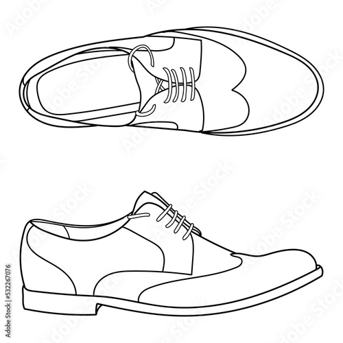 Vector hand drawing illustration with men brogue fashion shoes.Doodle illustration