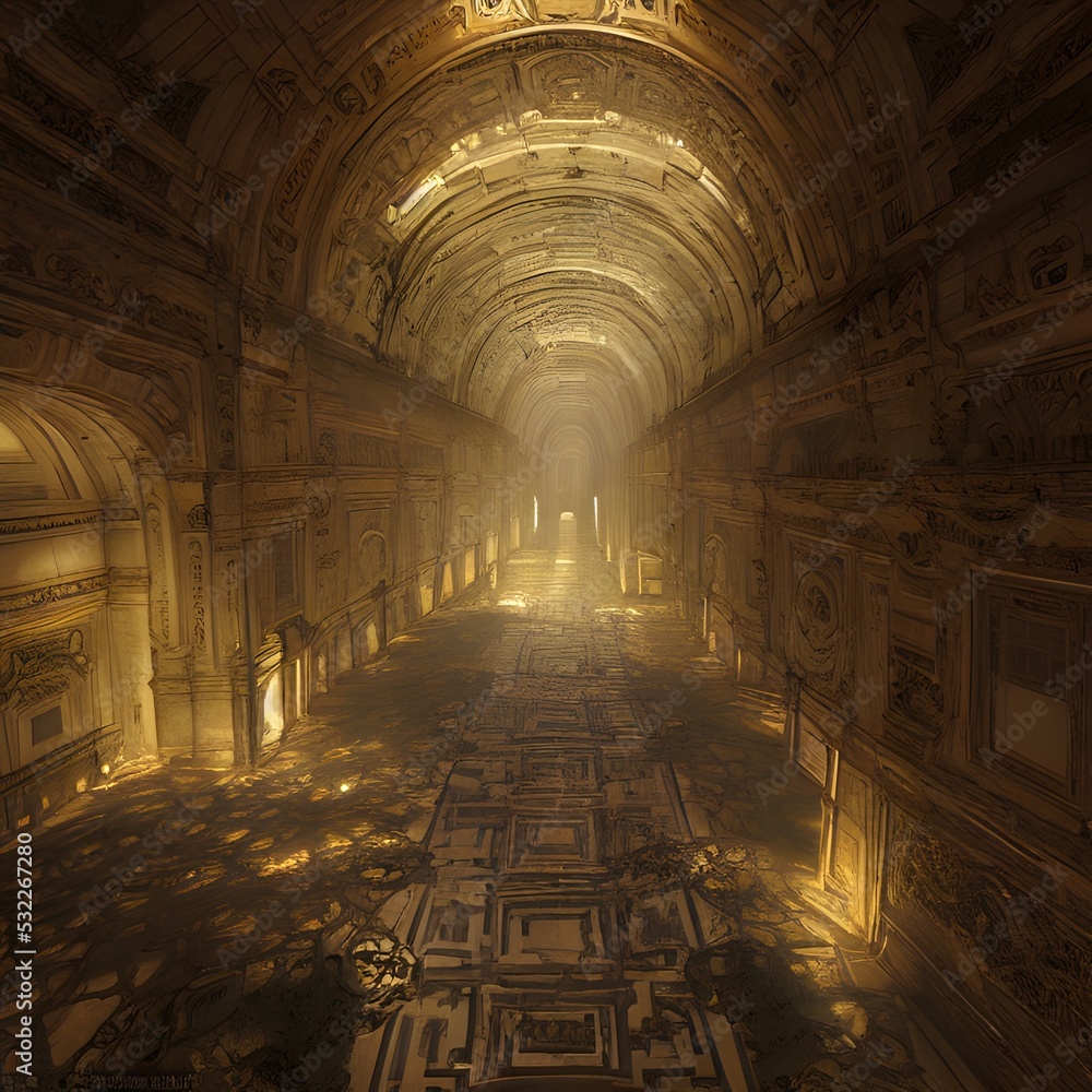 Obraz premium 3d Illustration of Mistery catacombs,ancient corridors, leading to nowhere. High quality illustration
