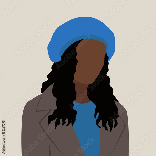 Beautiful girl dressed in a blue beret and grey jacket