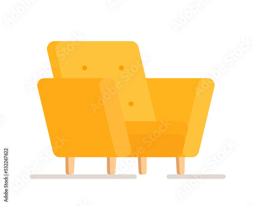 Vector illustration of an isolated yellow chair on a white background. Bright yellow chair in cartoon style.