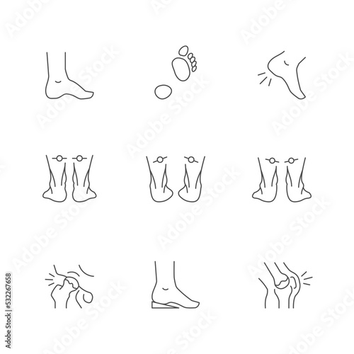 Set line icons of foot disease