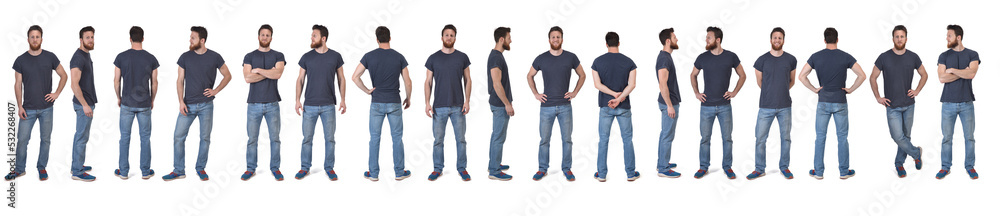 Fototapeta premium line of large group on same man standing on white background