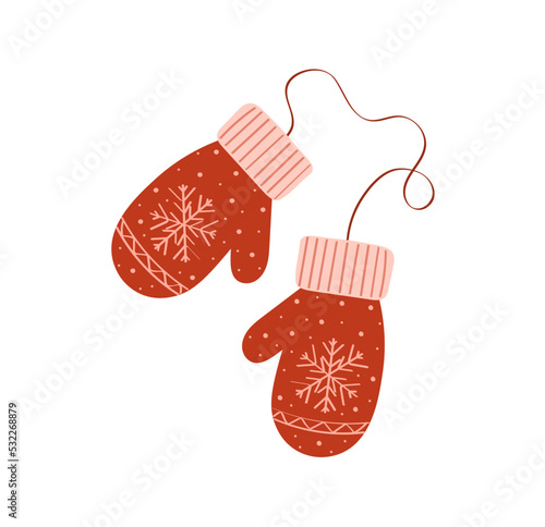 Red mittens on white background. Hand drawn  vector illustration