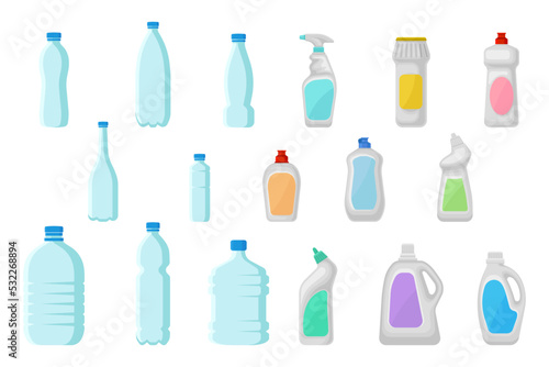 Plastic Detergent Bottle with Cleaning Liquid as Domestic Disinfectant for Washing Vector Big Set