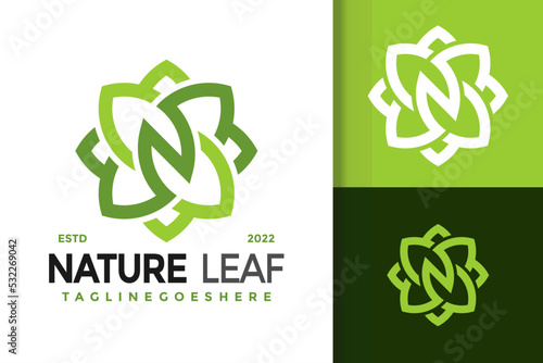 N Letter Nature Leaves Logo Design, brand identity logos vector, modern logo, Logo Designs Vector Illustration Template