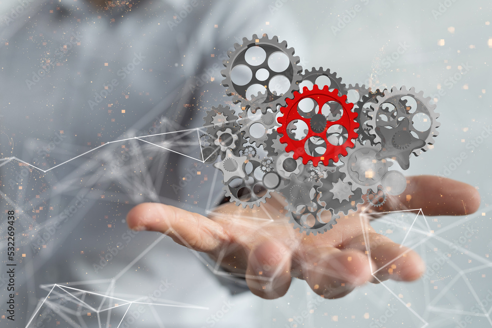 gear system data. Connecting lines and dots.Big data visualization gear system data. Connecting lines and dots.Big data visualization