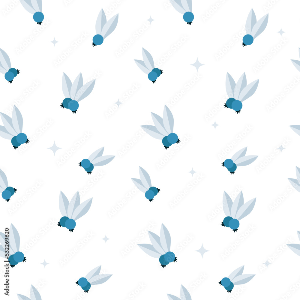 Fototapeta premium Seamless pattern with Holly. Christmas pattern with cute elements. Vector illustration in flat style, beautiful Christmas plants