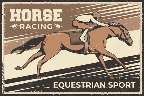 Canvastavla Retro vintage illustration vector graphic of Horse Racing Equestrian Sport fit f
