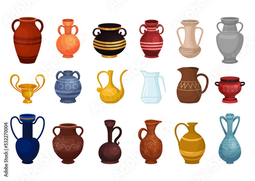 Ceramic Jug and Crockery with Neck and Handle for Liquid Big Vector Set