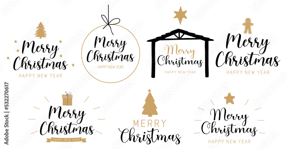 Merry Christmas text vector set, holiday text illustration collection ...