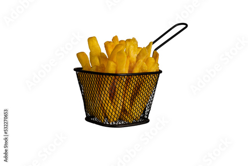 French fries in a frying basket.