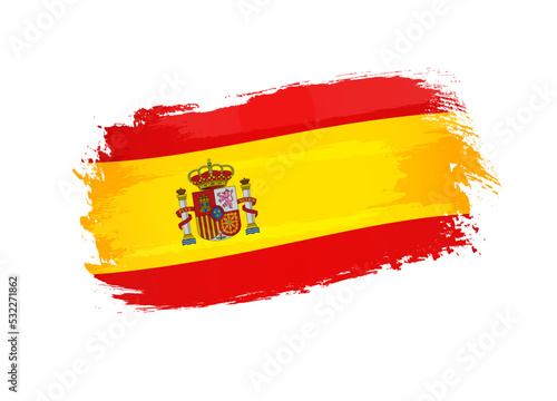Spain flag made in textured brush stroke. Patriotic country flag isolated on white background for National Day of Spain  October 12. Vector Illustration
