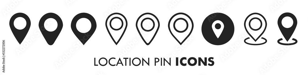 Location Pin Flat Silhouette Icon Set Navigation Pointer Vector Illustration Location Pin Flat Silhouette Icon Set Navigation Pointer Vector Illustration