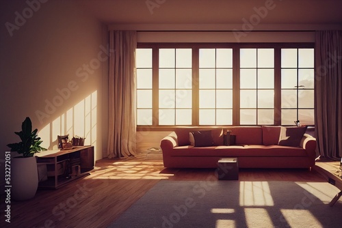 A cozy living room. Warm lighting  architectural visualization