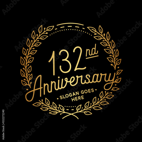 132 years anniversary celebrations design template. 132nd logo. Vector and illustrations. 