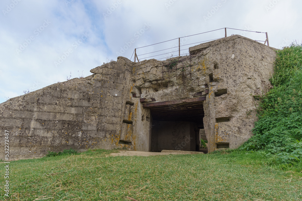 Empty german bunker of the Second World War, remains of the Atlantic Wall at Omaha Beach, Normandy, France