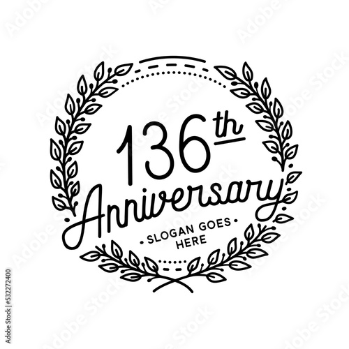 136 years anniversary celebrations design template. 136th logo. Vector and illustrations. 