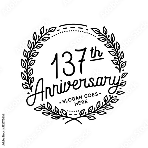 137 years anniversary celebrations design template. 137th logo. Vector and illustrations. 