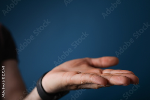 open hand young man clean