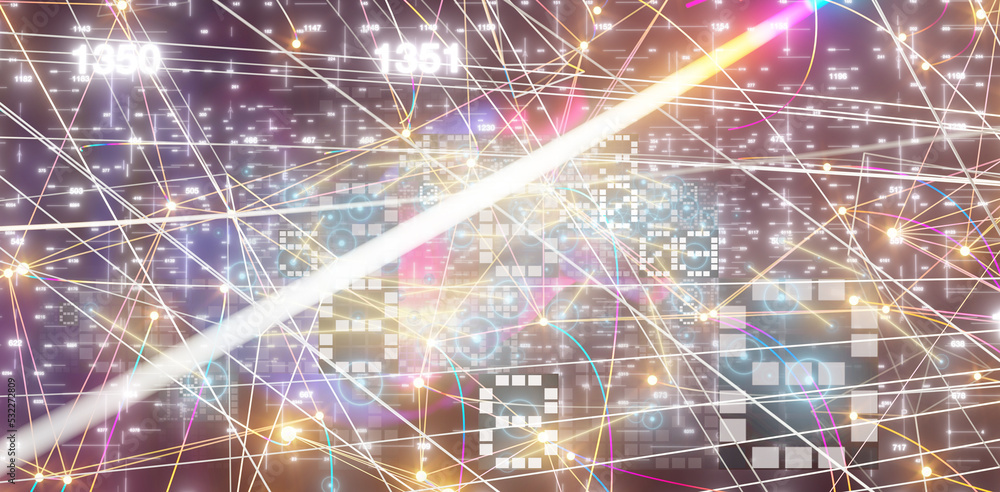 Neural network 3D illustration. Big data and cybersecurity Neural network 3D illustration. Big data and cybersecurity