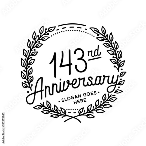 143 years anniversary celebrations design template. 143th logo. Vector and illustrations. 