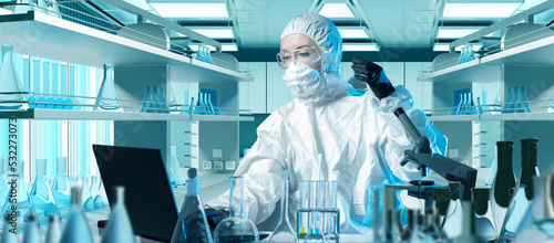 Scientist in chemical labor...