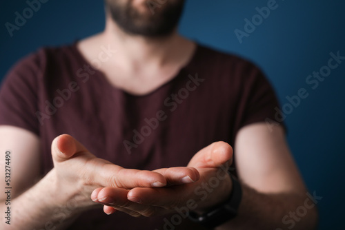 open hand young man clean