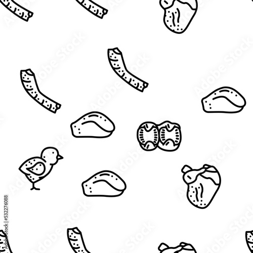 Chicken Carcass, Meat And Organs vector seamless pattern thin line illustration