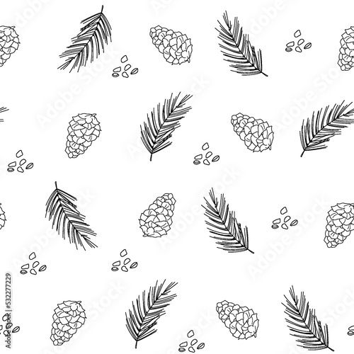 Leaves and cones, plants ,botanical ,seamless pattern design for fashion, fabric, wallpaper and all prints on white background color. Forest seamless pattern