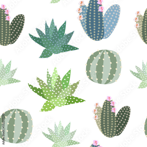 Seamless natural print for fabric, wallpaper with cute cactuses on a white ba...