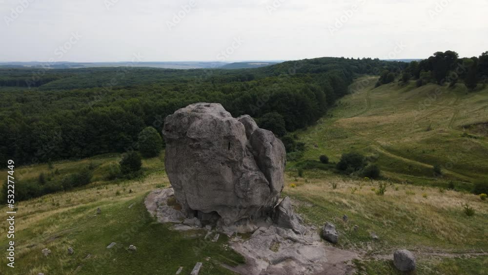 Aerial panoramic view of the giant stone located in Pidkamin western Ukraine Aerial panoramic view of the giant stone located in Pidkamin western Ukraine