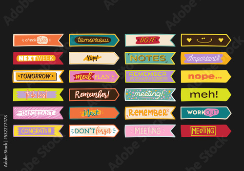 Set of Hand Drawing Printable Digital Planner Sticker for Scrapbook, Vector Graphic Template EPS 10