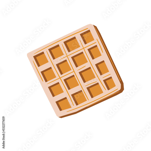 Belgian waffles with whipped cream. Hand drawn watercolor illustration. Isolated on white background.
