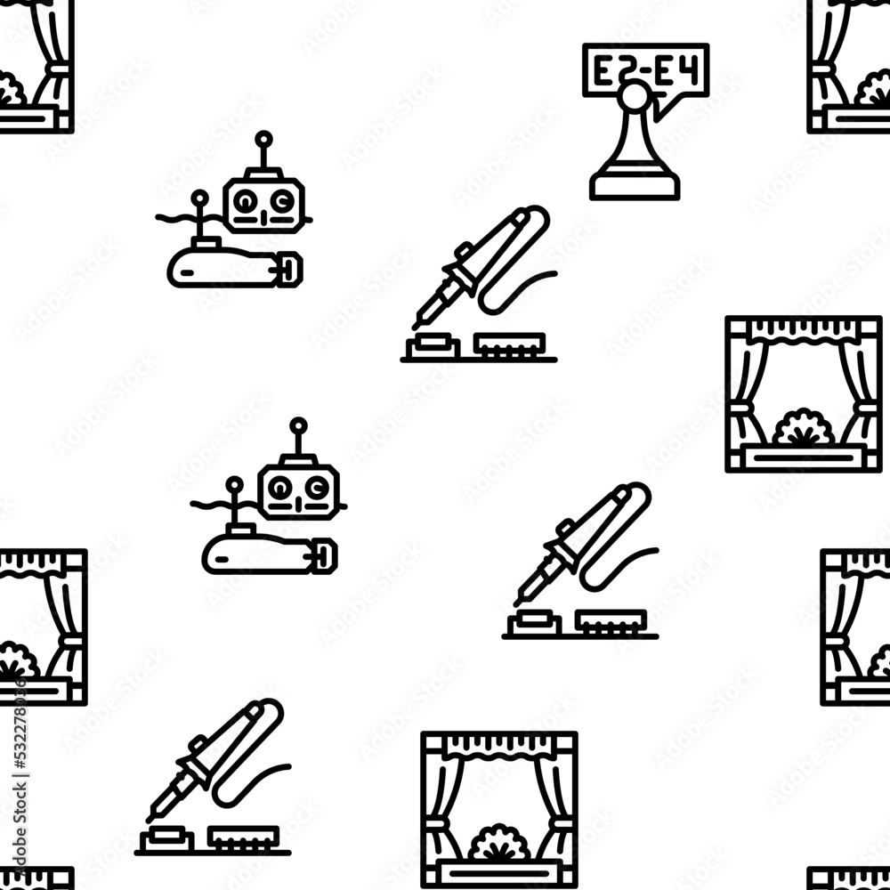 Kids Club Hobby Funny Occupation vector seamless pattern thin line illustration Kids Club Hobby Funny Occupation vector seamless pattern thin line illustration