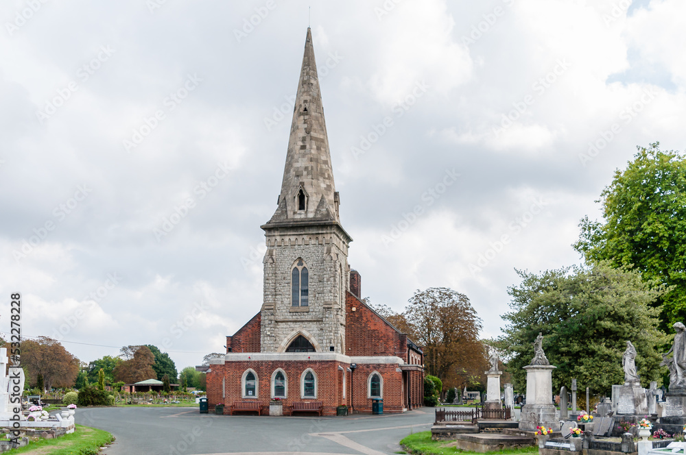 London, England, UK - September 11, 2022: Manor Park Cemetery & Crematorium has two chapels, one for burial services and one for cremation services in Manor Park, East London