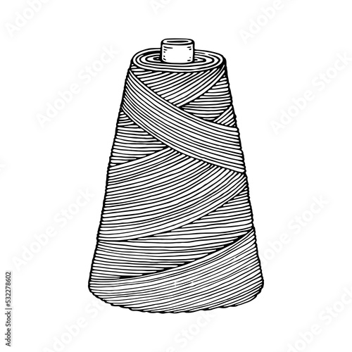 Spool of thread line art. Sewing threads. Tailor profession. Hand drawn vector doodle illustration.