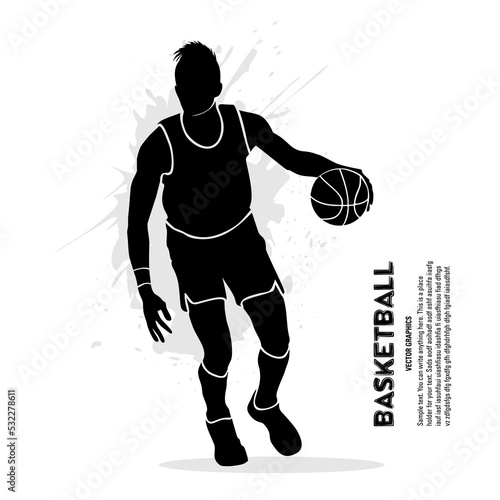 Basketball player silhouette with ball isolated on white background