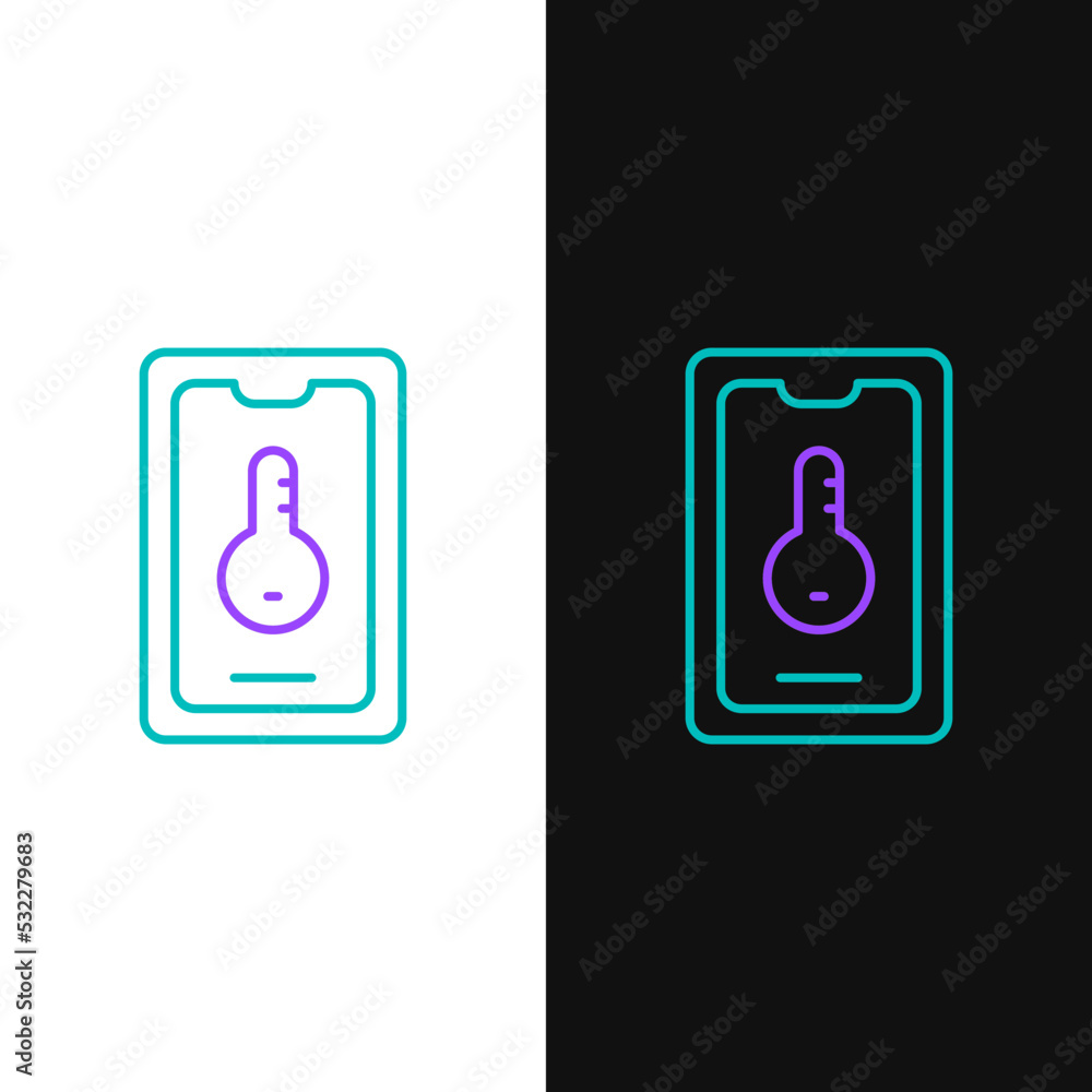 Line Online real estate house on smartphone icon isolated on white and black background. Home loan concept, rent, buy, buying a property. Colorful outline concept. Vector Line Online real estate house on smartphone icon isolated on white and black background. Home loan concept, rent, buy, buying a property. Colorful outline concept. Vector