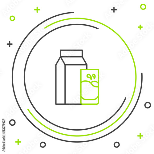 Line Paper package for kefir and glass icon isolated on white background. Dieting food for healthy lifestyle and probiotics fulfillment. Colorful outline concept. Vector