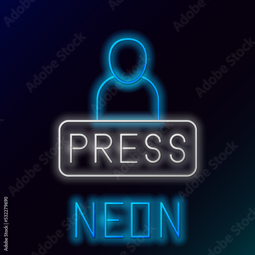 Glowing neon line Journalist news reporter icon isolated on black background. Colorful outline concept. Vector